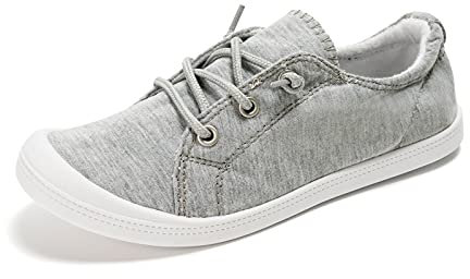 HEVA Damen Canvas Slip-On Sneakers Mode Casual Canvas Schuhe Bequeme Wanderschuhe(6.5UK 40EU, Grau)