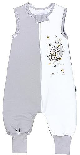 TupTam Baby Schlafsack mit Füßen Ganzjahresschlafsack 2,5 TOG, Farbe: Bär auf Mond/Grau, Größe: 80-86