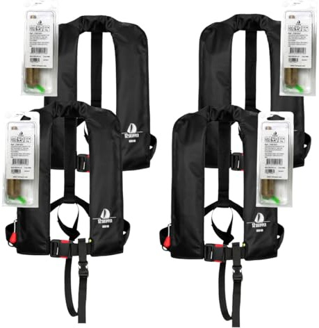 12skipper 4er-Set Automatik-Rettungswesten 165N ISO Waistbelt + 4 Wartungskits