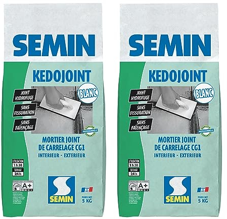 Semin - Joint en Poudre pour Carrelage Kedojoint Blanc - Intérieur - Sac de 5 kg - Lot de 2
