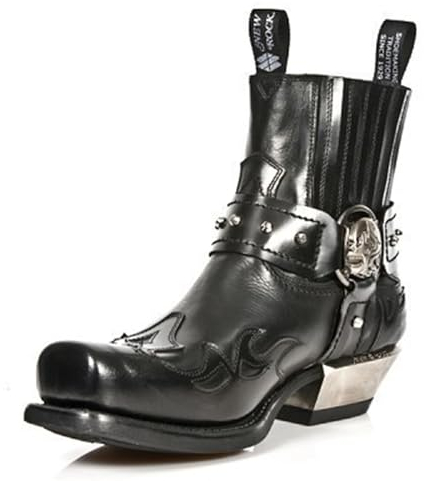 Stivaletti Western da Uomo Con Cinturino Con Fibbia, Stivali Corti da Cowboy Con Punta Quadrata in Pelle Retrò, da Motociclista, Nero, 40 EU