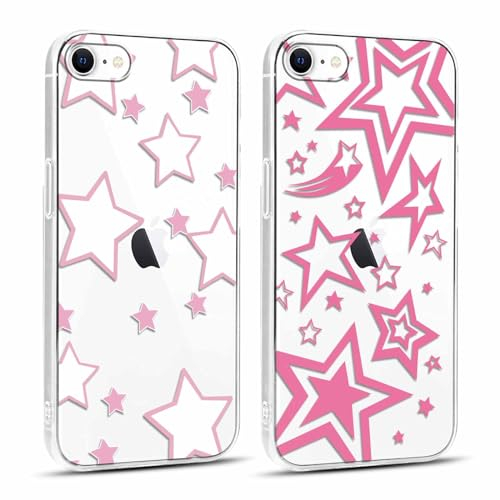 Yoedge 2 Stück Handyhülle für iPhone 8/7 / SE 2020 / SE 2022 Hülle 4,7, Transparent Stern Muster Mädchen Aesthetic Motiv Handyhülle Dünn Weich Durchsichtig Silikon Slim TPU Stoßfest Schutzhülle