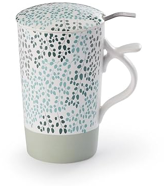 Cha Cult teemando® Teamug Milea New Bone China-Kräuterteetasse, 3-teilig mit Edelstahlsieb, 0,4 l H 15 cm, Ø 8,8 cm