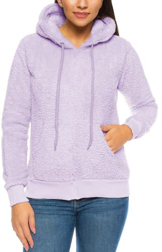 Crazy Age Herren und Damen Teddy-Fell Hoodie mit Kapuze Fleecekacke Plüsch mit Kängruhtaschen(CA-H-507-Flieder-M)