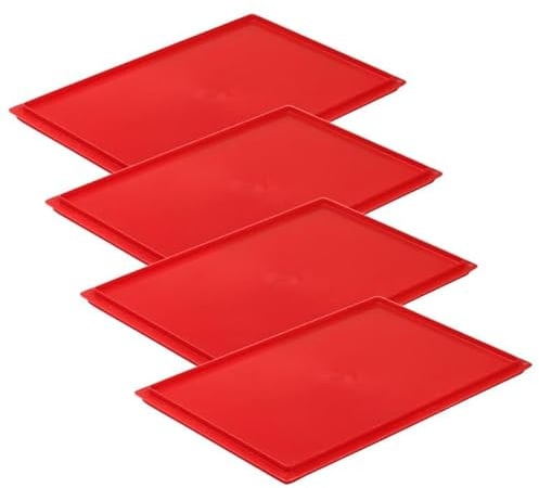 kanister-vertrieb® 4er Set: Auflagendeckel Euro-Norm Deckel passend für E1, E2, E3 Kiste mit Grundmaß 60 x 40 cm Deckel für Euroboxen rot, grau, blau, grün (Rot)