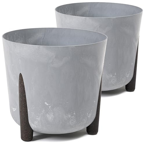 Tymar Blumentopf mit Füßen, 2er-Pack, Runde Form, Übertopf ((2pack) Beton, ø 30 cm)