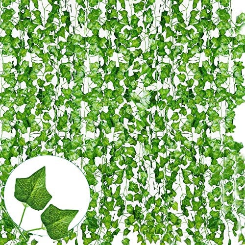 YAHUAA 12 Pack 85 Feet Fake Ivy Leaves Artificial Ivy Garland Greenery Garlands Hanging Plant Vine for Wedding Party Room Astethic Stuff Decor, Artificial Ivy Garland
