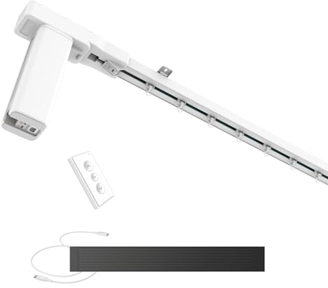 ACRIMO Motorisierte Gardinenschiene, Intelligentes Schienenset für Vorhänge mit Stromversorgung über Solarpanel und optionalem Wandstecker, Länge 3 Meter