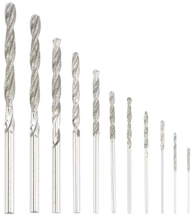 TA-VIGOR 11Pcs 0.8mm-4mm Diamond Twist Drill Bit, Diamond Tipped Drill Bit Set Rotary Tools Heavy Duty Micro Diamond Drill Bit Set for Glass Wood Jade Stone Tile