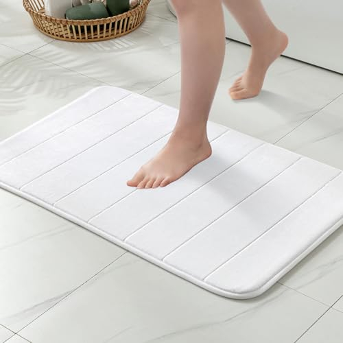 MIULEE Badematte Memoryschaum Badteppich Memory Foam Duschvorleger Teppich Badvorleger Badezimmerteppich Duschmatte Deko Fussmatte rutschfeste Matte für Badezimmer Wohnzimmer 40x60cm Weiß