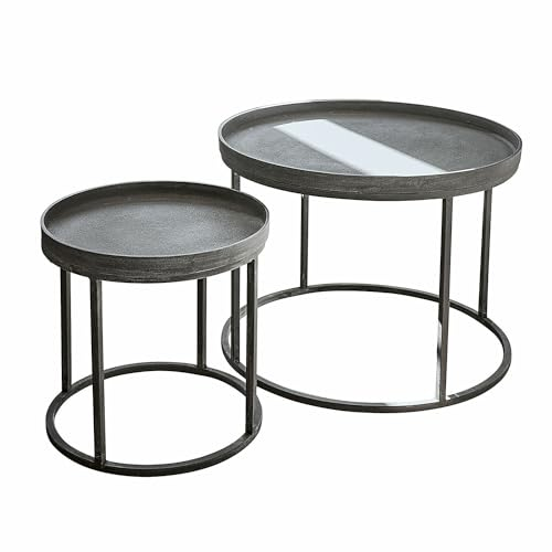 Loberon Couchtisch Maupin, Robustes & Elegantes Gestell, Matte Oberfläche mit hohem Rand, Sofatisch, Beistelltisch, Eisen, Aluminium, grau