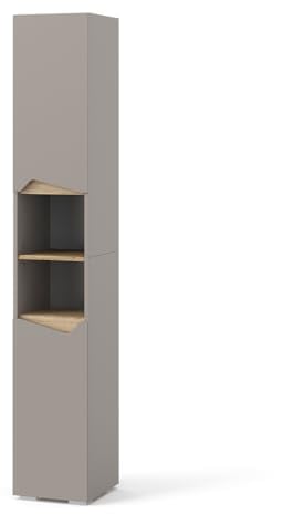 Vicco Badschrank Marelle, Greige/Artisan-Eiche, 30 x 180 cm mit Türen, und offenen Fächern