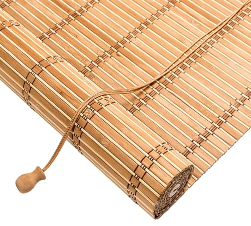 Bamboo Blinds for Windows, home Bamboo Shades, Indoor Roll Up Windows Shades, Kitchen Patio sun shade, Cordless Custom Size(Color:Black)
