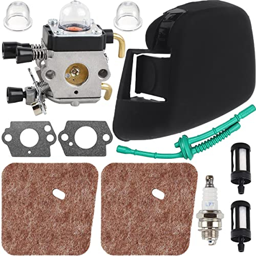 ZAMDOE FS55R Carburetor Air filter Service Kit for Stihl FS38 FS45 FS46 HL45 FS45C FS46C FS55C FS55RC KM55 String Trimmer Weed Eater C1Q-S97 C1Q-S186 with Air Filter Cover Spark Plug Fuel Filter