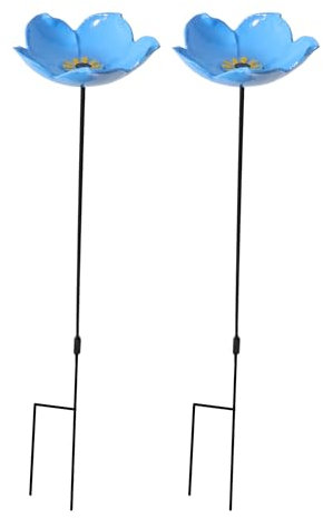 DIVCHI Bird Feeders Free Standing Flower Birds Feeding Station | Garden | Outdoor | Pole | Decorative | Wild Bird | Seed | Nut | Water | Bowl | Bath | Dish (Pack of 2) (Blue)