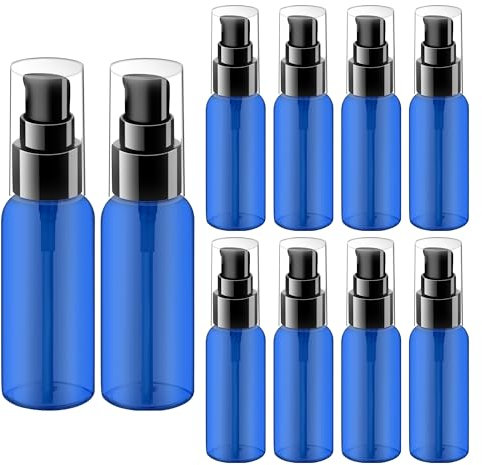 Liobelon Empty Travel Pump Bottles for Toiletries,10 Pieces 2oz/50ml Small Plastic Pump Bottles Clear Travel Size Bottle Refillable Liquid Containers With Clear Cap For Lotion Cream Essential Oil,Blue