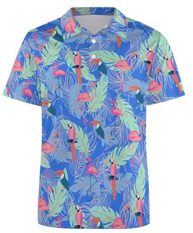 WOTDKG Polo de golf drôle, polo de golf performant pour homme, manches courtes évacuant l'humidité, flamant rose, M