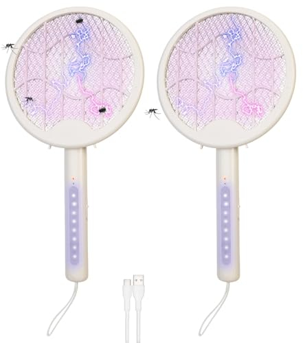 infactory Anti-Mücken-Lampen: 2er 2in1-Akku-Insektenvernichter & Fliegenklatsche mit UV-LEDs (Elektrische Fliegenklatsche Akku, ohne Flecken, Stechmücke)
