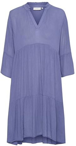 KAFFE Kleid KAmarianah Damen Kleid 3/4 Arm A-Linie Freizeitkleid Rüschenkleid 38, Blue Indigo 38