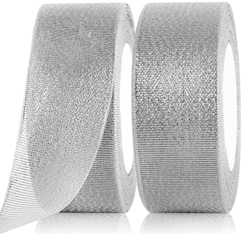 GXFCING Organzaband Silber 40mm Breit, 44 Meters Glitzer Geschenkband Weihnachten Schleifenband für Geschenkverpackung, Bastelarbeiten, Geburtstag, Taufe, Hochzeit