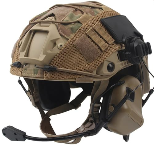 HUTRADE Militär Taktischer Helm Set Mit Airsoft Helm Abdeckung Und Militär Headset Adjustable Tactical Fast Protection Helm Für Draussen Paintball CS Jagd BBS Spiel