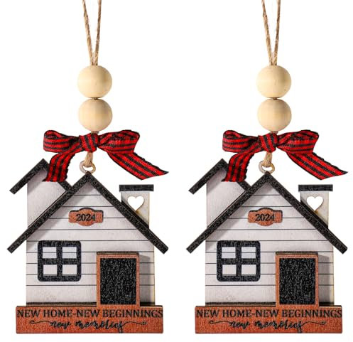 2uds Adornos para Árbol de Navidad, Adornos Colgantes para el Nuevo Hogar 2024 Regalos de Inauguración de la Casa de Madera para Árbol Navidad Decoración Regalo Inauguración Casa (Estilo 1)