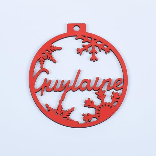 Keruidian Weihnachtskugel mit Namen, personalisierbar, aus Holz, einzigartiger Familienname, Weihnachtskugel für Babys erstes Weihnachten (rot)