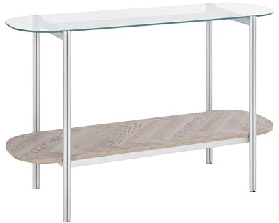 Beliani Konsolentisch Glasplatte Metall Silber/Heller Holzfarbton Elegantes Design Lovell