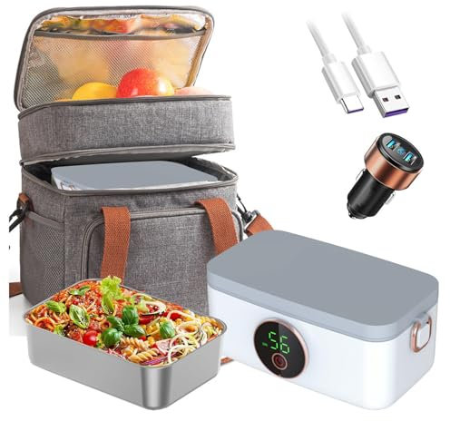 UKLULUAMZ Lunch Box scaldavivande Ricaricabile e Senza Fili, scaldavivande Elettrico, Portatile e Alimentato a Batteria 16000mAh