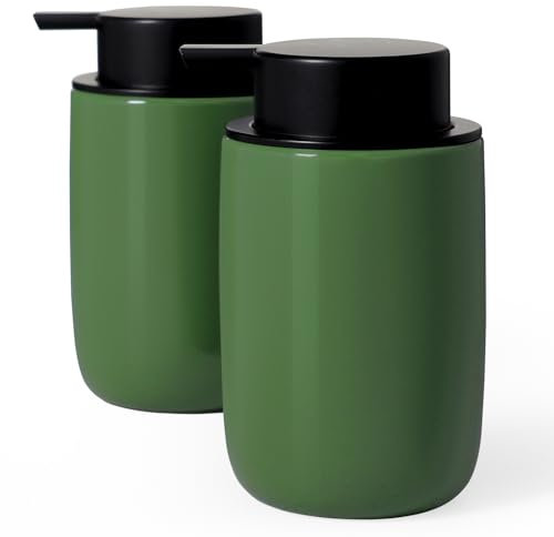 Autumnlife Seifenspender Set Grün, 2 Stück 350ml Spülmittelspender Küche Seifenspender mit Großer Pumpe und Etikett, Dish Soap Dispenser Geeignet für Küche Bad Arbeitsplatte - Olivgrün