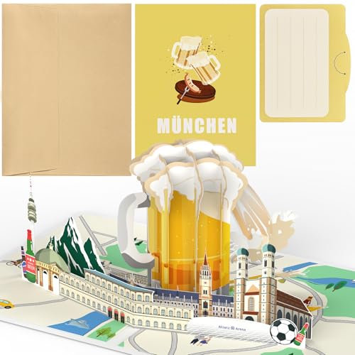 Joyoldelf München Pop Up Karte - 3D Reisegutschein Geschenkkarte für München Reise oder Flitterwochen, Gutscheinkarte, Reise Gutschein zum Geburtstag, München Geschenk Karte für Urlaub