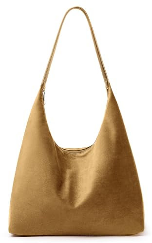KALIDI 15L Vintage Hobo Tasche Wildlederimitat Reißverschluss Arbeitstasche veganes Leder Reisetasche Damen, Kakhi, Medium
