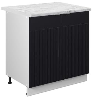 Vicco Meuble Bas sous-évier Fame-Line, Noir rayé, 80cm avec étagère, PT Marbre