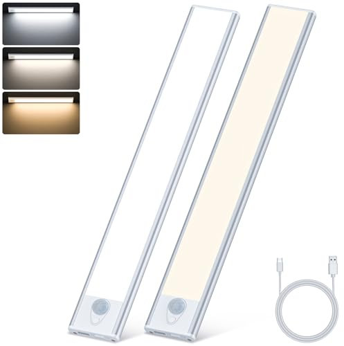 TRUMPETS 30cm Unterbauleuchte Küche led, 3000mAh Schrankbeleuchtung mit Bewegungsmelde 3 Farben, kleiderschrank beleuchtung für Küche,Schrank,Regale,Vitrinen [Energieklasse G] (2 Stk | B)