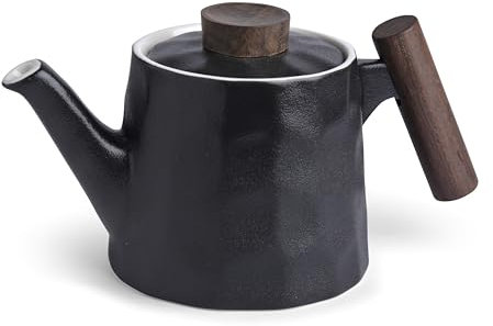 TeaLogic Teekanne aus feinem Knochenporzellan mit Griff aus Rosenholz, 0,5 l, Farbe: Schwarz