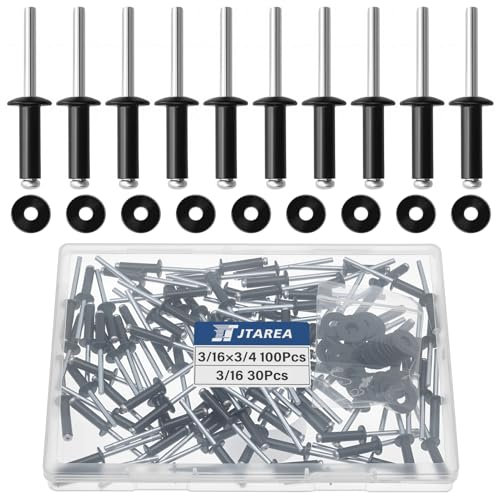 JTAREA 130 Pezzi 4,8 × 20 mm Rivetti Ciechi in Alluminio con Rondella Rivette a Testa Larga Rivetto a Testa Bombata Ribattini Pop (Nero)