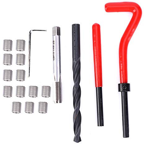 Juroupi 20 Pezzi Kit di Riparazione Filettatura M8x1 Set di Maschi per Rifilatura in Acciaio Inossidabile per Manicotto Inserto Riparazione Filettatura Femmina