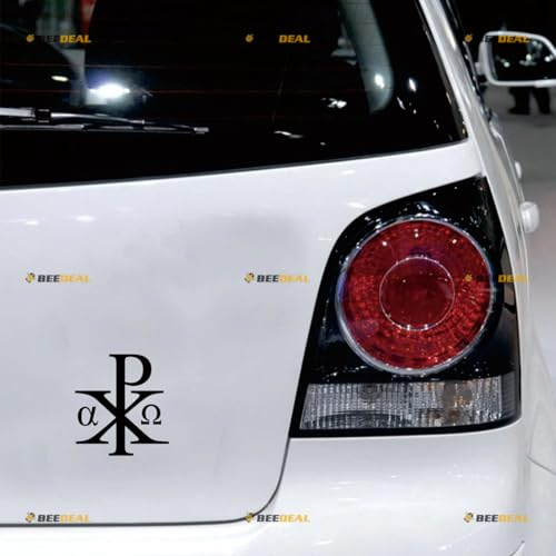 Chi Rho Christogramm Jesus Christus Alpha Omega Aufkleber Decal Vinyl - 2er Pack Schwarz, 10,2 cm, 15,2 cm - ohne Hintergrund für Auto Boot Laptop Becher Telefon