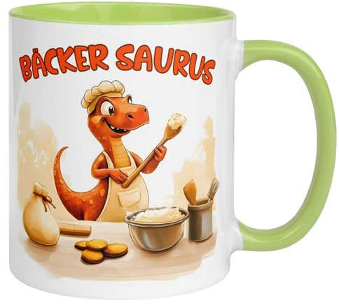 Dino Tasse | Bäcker Saurus - Dinosaurier beim Backen | Witzige Dinosaurier Tasse für Bäcker