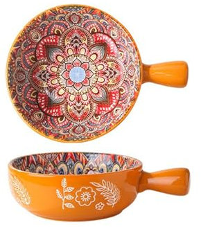 Xfeyaqlo Insalatiera 600 ml, Bowl Colazione Stile Bohémien, Ciotola Ceramica Adatto per Insalate, Noodles Istantanei, Muesli, Spuntini, Frutta, Snack (Giallo)