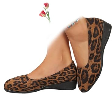 Women's Lightweight Leather Shoes, Women's Comfort Arch Support Wedge Slip-On Shoes Ladies Low Heel Work Ballerina Loafer Shoes