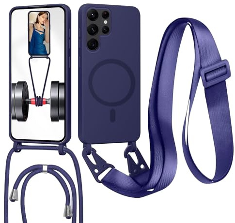 GoodcAcy Coque pour Samsung Galaxy S25 Ultra avec Cordon, Etui avec Collier - Tour de Cou Lanière en Corde - Silicone Housse avec Réglable Chaine pour Galaxy S25 Ultra,Bandouliere Coque,Bleu