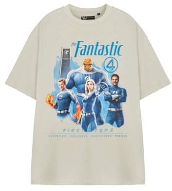 Marvel Fantastic Four Beige T-Shirt | First Steps Graphic Tee for Unisex Adults | Short Sleeve Crew Neck Top | Scientists, Explorers, Protectors & Heroes Apparel | MCU Merch - XX-Large