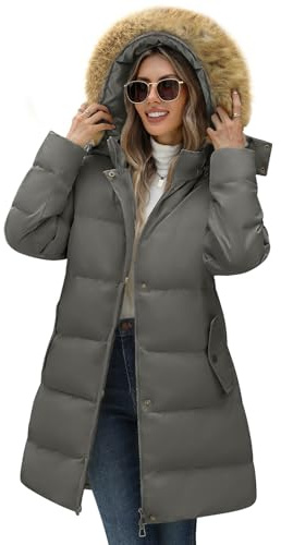 Yuson Girl Cappotto da Donna Invernale Lungo Elegante Giubbotto Imbottito Pesante Vento Piumino Giacca con Cappuccio in Pelliccia Staccabile Parka Casual Caldo Giaccone Outdoor
