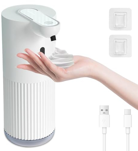 Cuteefun 400ml Automatisch Schaum Seifenspender, Weiß, für Schaumseife | 4 Kontrollstufen, Wandmontage, Sensorgesteuert, Schaumseifenspender Elektrisch, USB-C Wiederaufladbar, für Küche, Bad, Büro