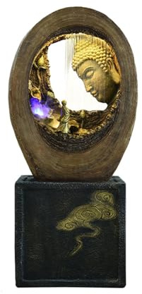 Modern Chinese-Style Buddha Fountain, Floor Standing Buddha Water Feature Fountain, Indoor Fountain Outdoor Large Garden Fountain for Deck, Home Patio, Porch, Yard Decor Floor-standing Fountains