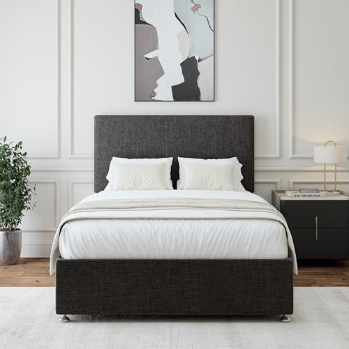 Bedmaster Linen Divan Bed Base With Storage And Plain Headboard - Colour And Size Options (Charcoal 4 Drawer, Super King)
