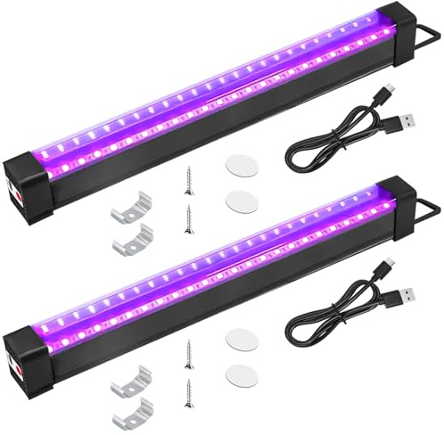 Behogan 2 Stück USB UV LED Schwarzlicht Lamp: Tragbar Wiederaufladbar Schwarzlicht Röhre, Dreistufig dimmbar 395NM LED Bar, für Nachtkunst und Dekoration Halloween