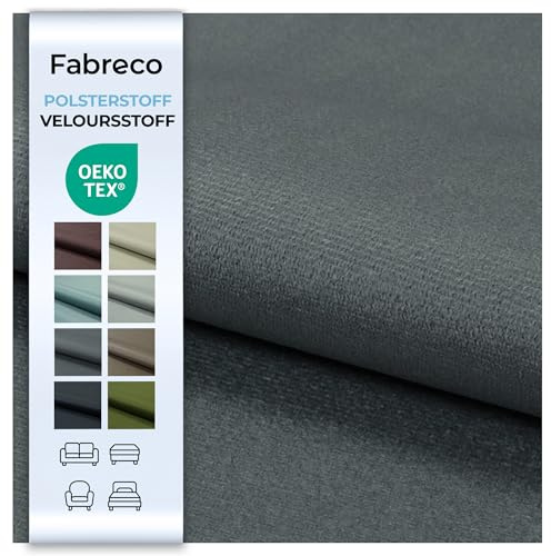 Fabreco MONILLA Microfaser Velours Meterware 1 Mx143 cm breit – Weicher und strapazierfähiger Möbelstoff, vielseitiger Polsterstoff und Samtstoff in Uni-Farben, ideal für Sofas und Stühle - Hellgrau