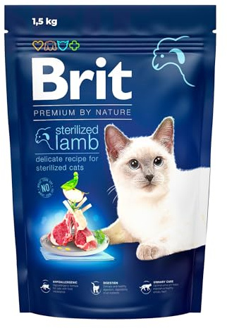 Brit Premium Trockenfutter mit Lamm für sterilisierte Katzen, 1,5 kg | optimiert für sterilisierte Katzen, mit Lamm, leicht verdaulich, unterstützt Harnwege & pH-Balance, gut für Haut & Fell